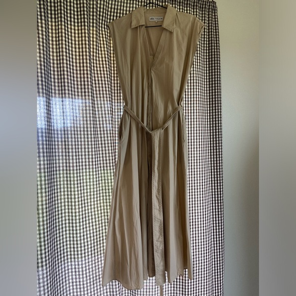 Zara Dresses & Skirts - Zara Sleeveless Tie-Waist Maxi Dress in Beige
